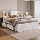 Queen Size Platform Bed With Storage Headboard And 8 Drawers - Gray