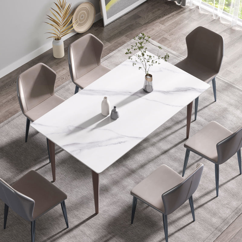 63" Modern Artificial Stone Straight Edge Metal Leg Dining Table, 6 People - White