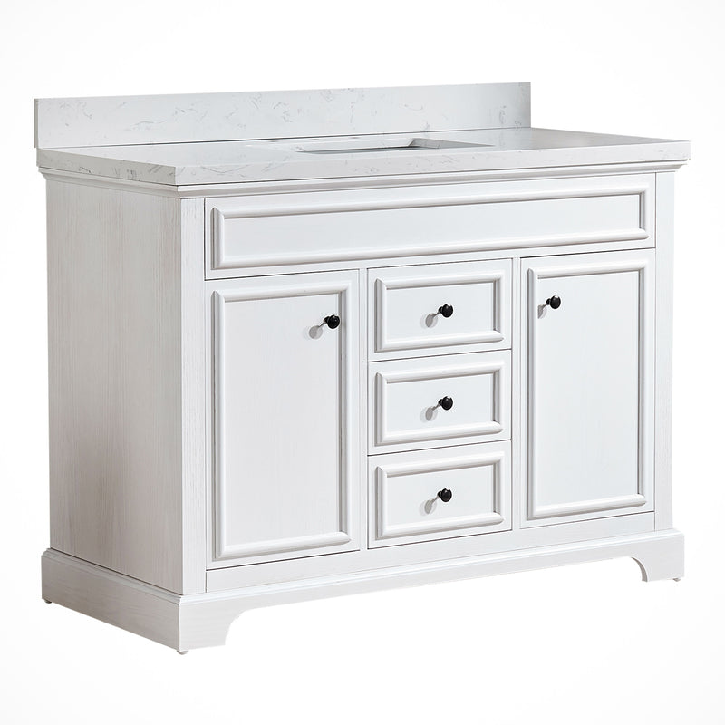 Freestanding Single Bathroom Vanity & Marble Top - White