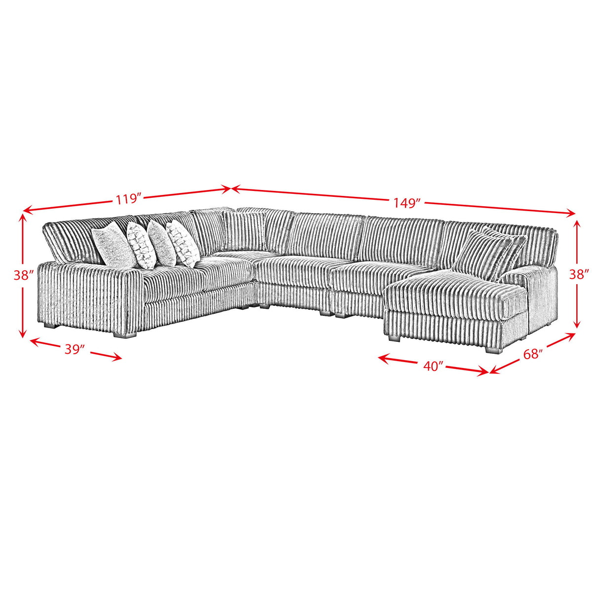 Nightfall Sectional Set With 2 Pillows in Black by Elements International, view 9