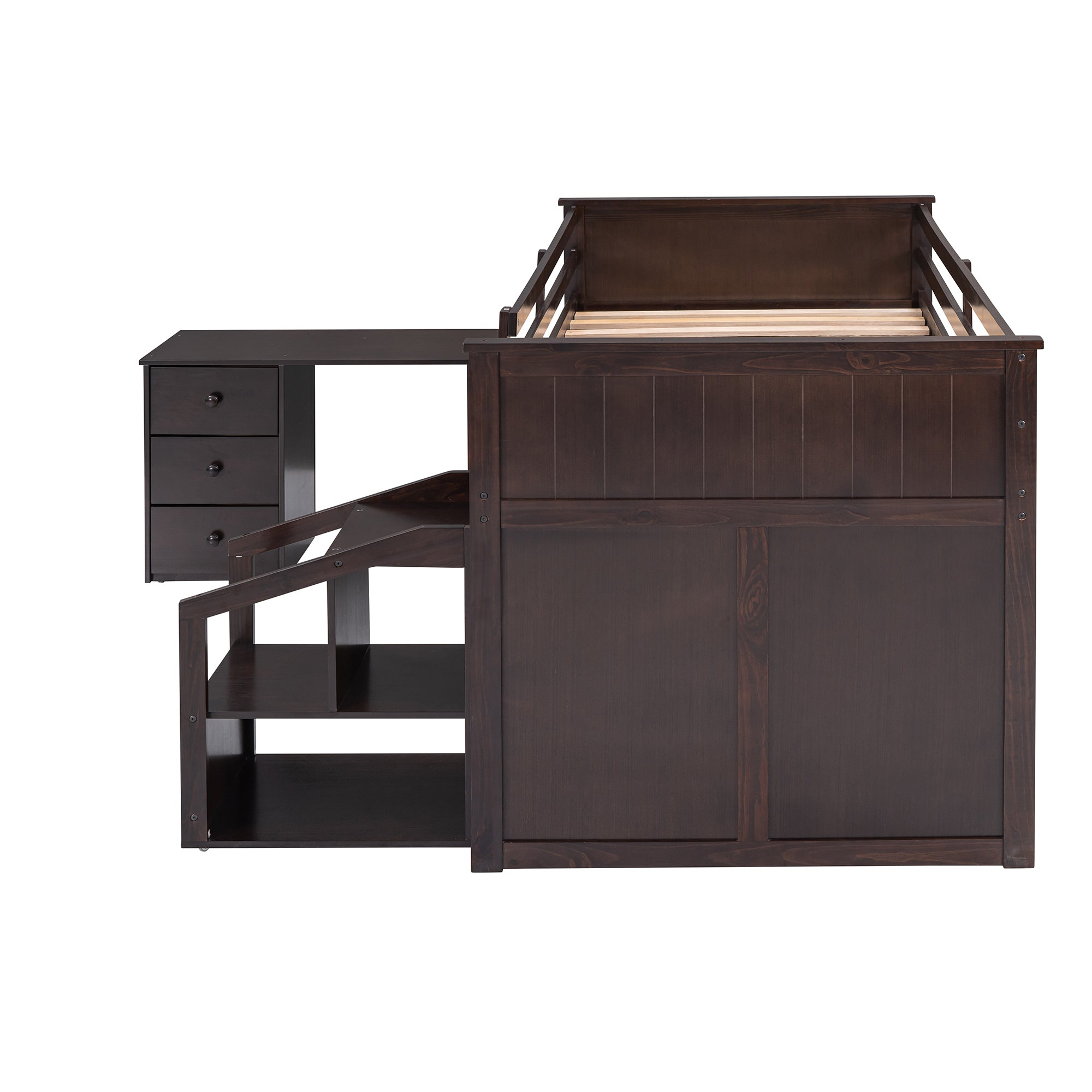 Loft Bed Low Study Twin Size Loft Bed With Storage Steps and Portable,Desk,Espresso(OLD SKU: LT000101AAP) - Atlantic Fine Furniture Melbourne FL