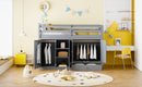 Twin size Loft Bed with Drawer, Two Wardrobes and Mirror, Gray