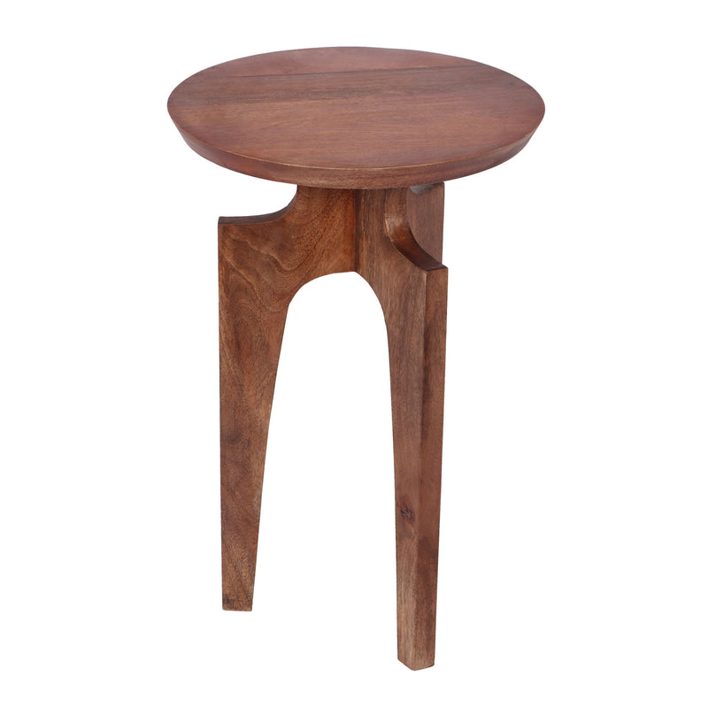 Midcentury Mango Wood Round End Table With 3 Legs - Honey
