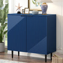 Side Cabinet With Adjustable Shelves And Geometric Door Panels - Navy Blue