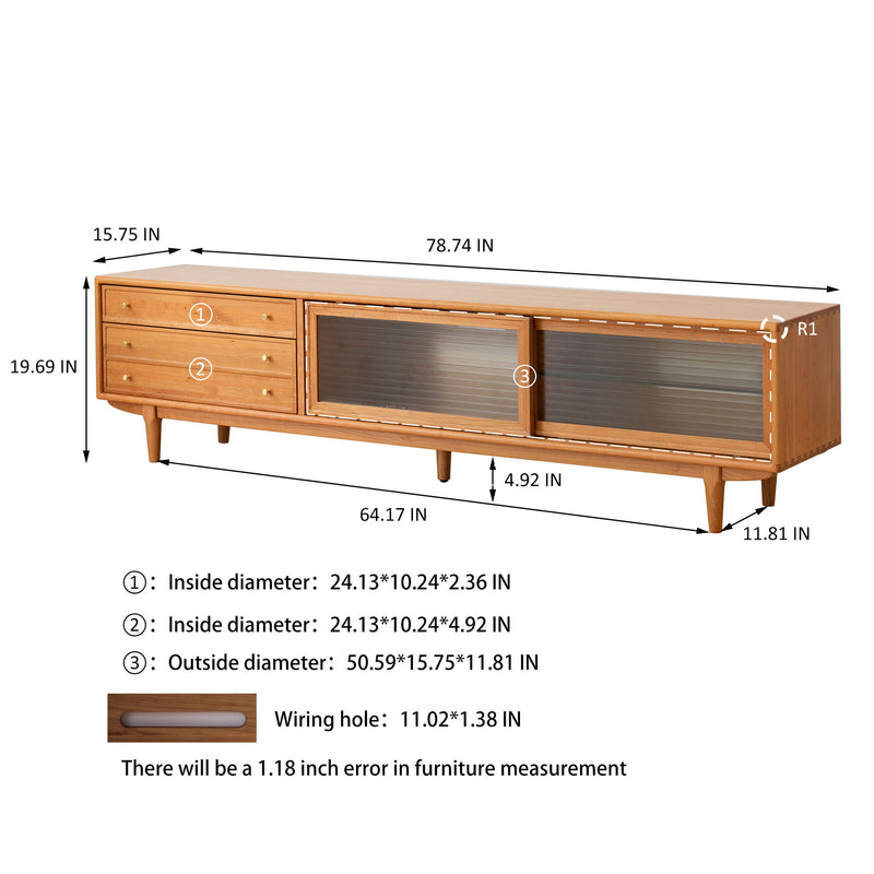 TV Cabinet With Chinese Changhong Glass Doors, Two Drawer Storage Space TV Standing - Cherry