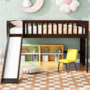 Full Size Low Loft Bed with Ladder and Slide,Espresso