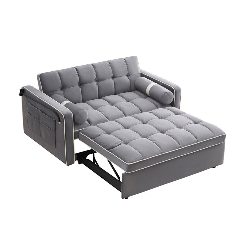 Modern Convertible Sleeper Sofa Couch With Pull Out Bed With Pillows & Side Pockets For Small Space, Living Room