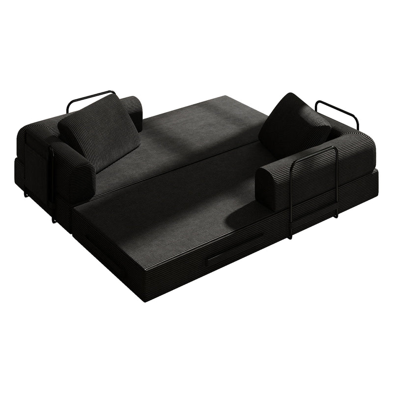 Convertible Sleeper Sofa Bed With Cylindrical Pillow, Fixed Shape Frame