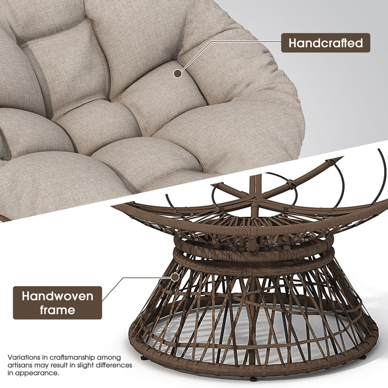 Ergonomic Wicker Chair With Cloud Thick Density Cushion, 3 Proof Cover High Capacity Iron Frame Fluid 360° Swivel