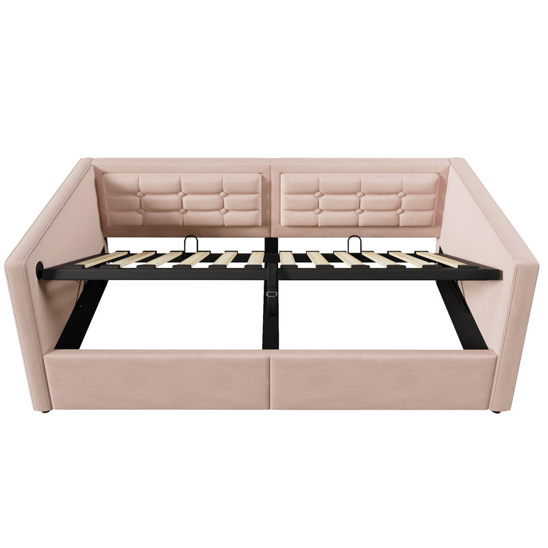 Upholstered Hydraulic Storage Daybed With USB & Type C Charging