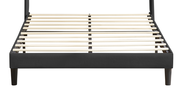 Full Size Upholstered platform bed frame with headboard and sturdy wooden slats, high load-bearing capacity, non-slip and noiseless, no springs required, easy to assemble, dark gray bed