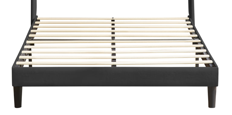 Full Size Upholstered platform bed frame with headboard and sturdy wooden slats, high load-bearing capacity, non-slip and noiseless, no springs required, easy to assemble, dark gray bed