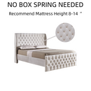 King Size Platform Bed Frame, Velvet Upholstered Sleigh Bed with Scroll Wingback Headboard & Footboard/Button Tufted/No Box Spring Required/Easy Assembly-White