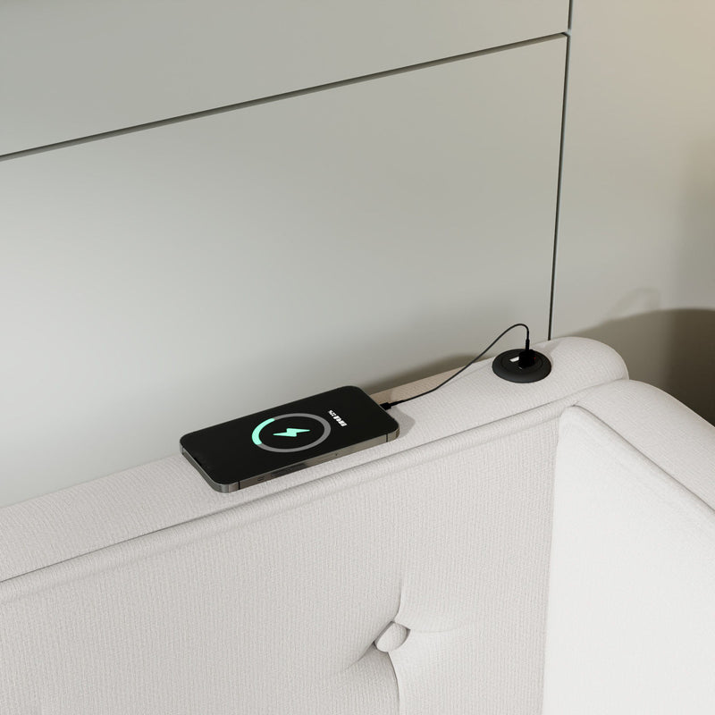 Modern Upholstered Platform Bed With USB Ports And LED Belt