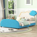 Full Size Upholstered Platform Bed with Cloud-Shaped Headboard and Embedded Light Stripe, Velvet, Blue