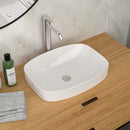 Modern Semi Recessed Ceramic Bathroom Sink With Vessel Design - White