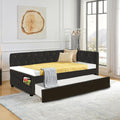 Upholstered Twin Size Daybed Bed Frame (Corner Bed) With Trundle, Velvet Fabric, Studding Design, No Box Spring Required