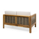 Outdoor 4 Seater Acacia Wood Chat Set With Wicker Accents And Cushions - Teak / Mixed Brown / Beige