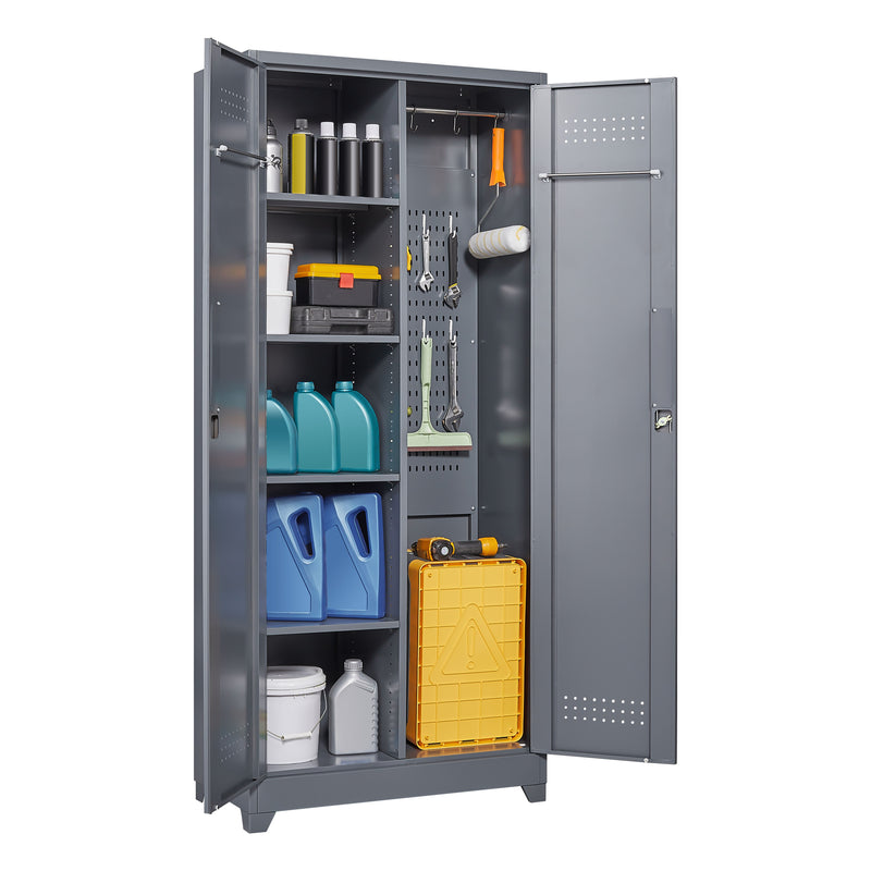 Metal Storage Cabinets, Cleaning Tool Cabinet With Locking Door, Tall Broom Tool Organizer And Storage, Large Storage Cabinet For Kitchen