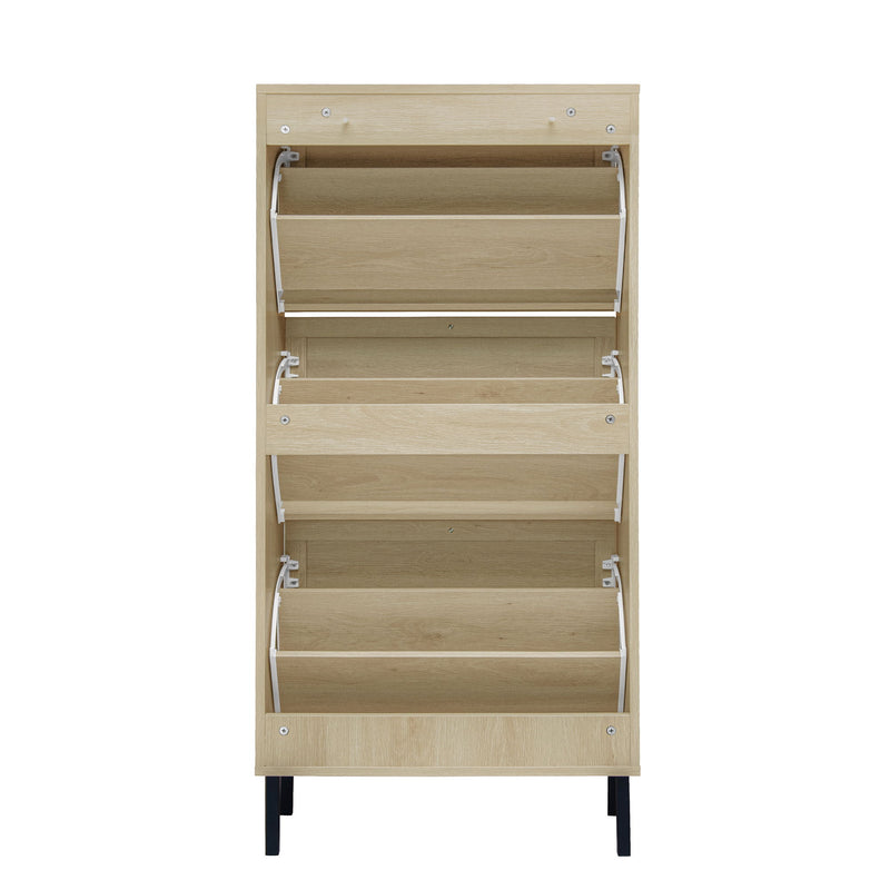 Modern Rattan 3 Door Shoe Rack Cabinet For Entryway