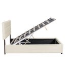Full Size Upholstered Bed with Hydraulic Storage System and LED Light, Beige