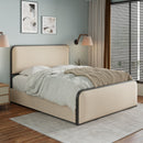 Modern Metal Bed Frame with Curved Upholstered Headboard and Footboard Bed with 4 Storage Drawers, Heavy Duty Metal Slats, Full Size, Beige