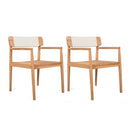 Creative Braided Acacia Wood Outdoor Dining Table And Chairs With Armrests (Set of 2) - Teak / White