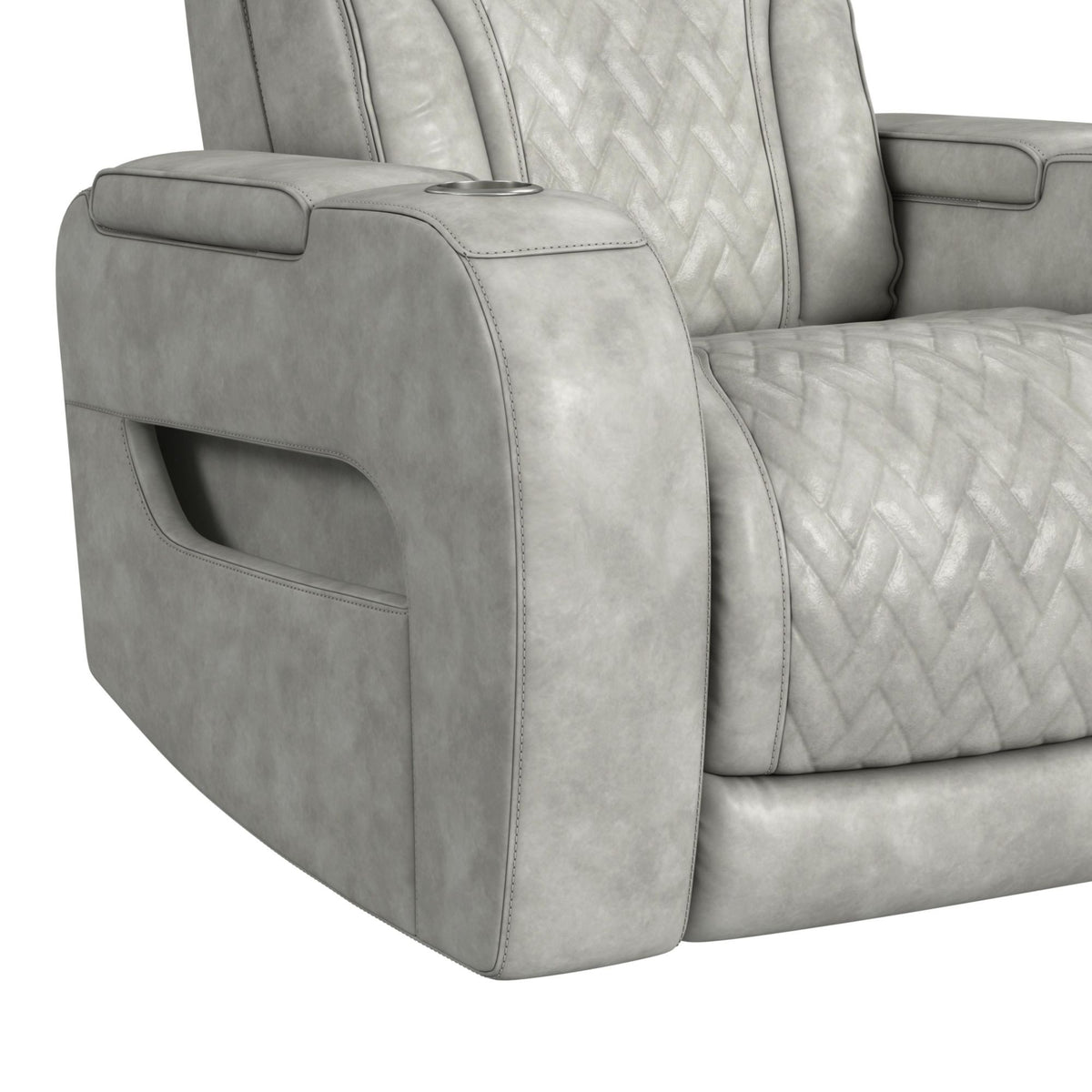 Prime Time P3 Recliner With 7 Colors Led, Cup Holders And Wireless Charger Controller in Leather Gel Light Gray by Elements International, view 15