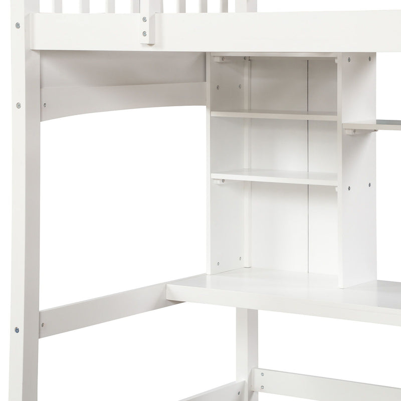 Loft Bed With Storage Shelves, Desk And Ladder