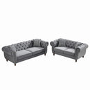 Chesterfield 3 And 2 Seater Velvet Upholstery Sofa With Roll Armrest & Nailhead Fabric Couch