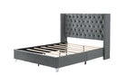 B100S Queen bed,  Button designed Headboard, strong wooden slats + metal support feet, Gray Flannelette
