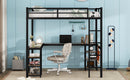 Full Metal Loft Bed with Desk and Shelves, Loft Bed with Ladder and Guardrails, Loft Bed Frame for Bedroom, Black (Old SKU: W1307S00016) (Pre-sale date: 2024/3/7.)