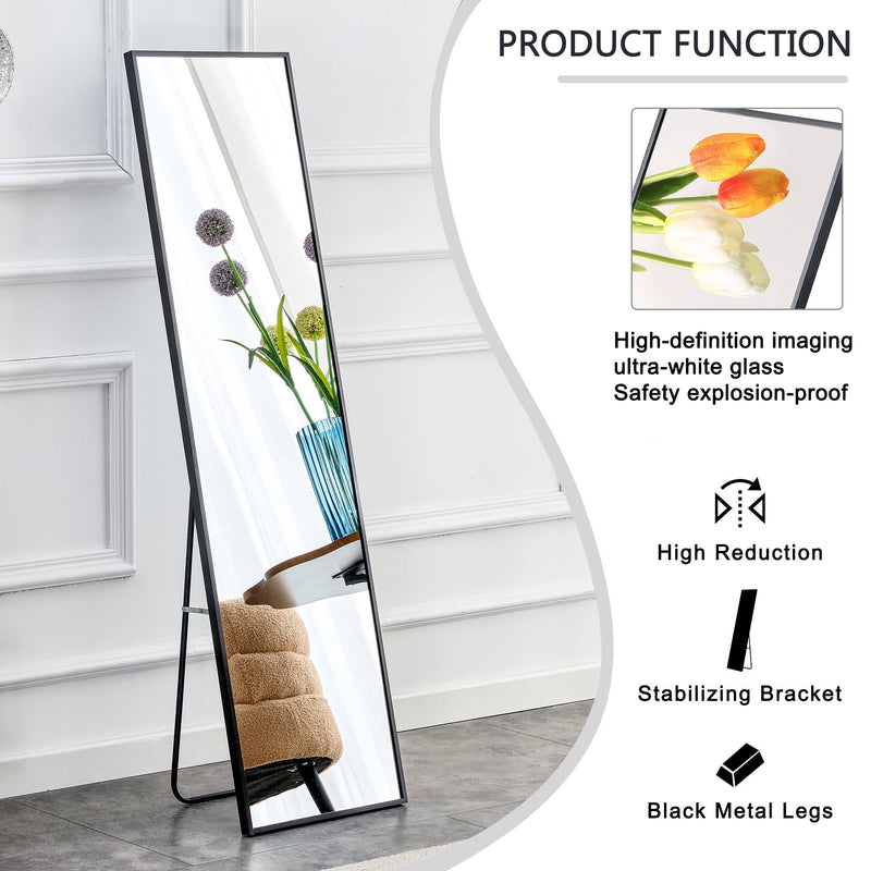 Aluminum Frame Minimalist Mirror, Bathroom Bedroom Wall Mirror, Elevating Contemporary Interiors, Can Be Wall Mounted Or Opened As A Standing Mirror - Black