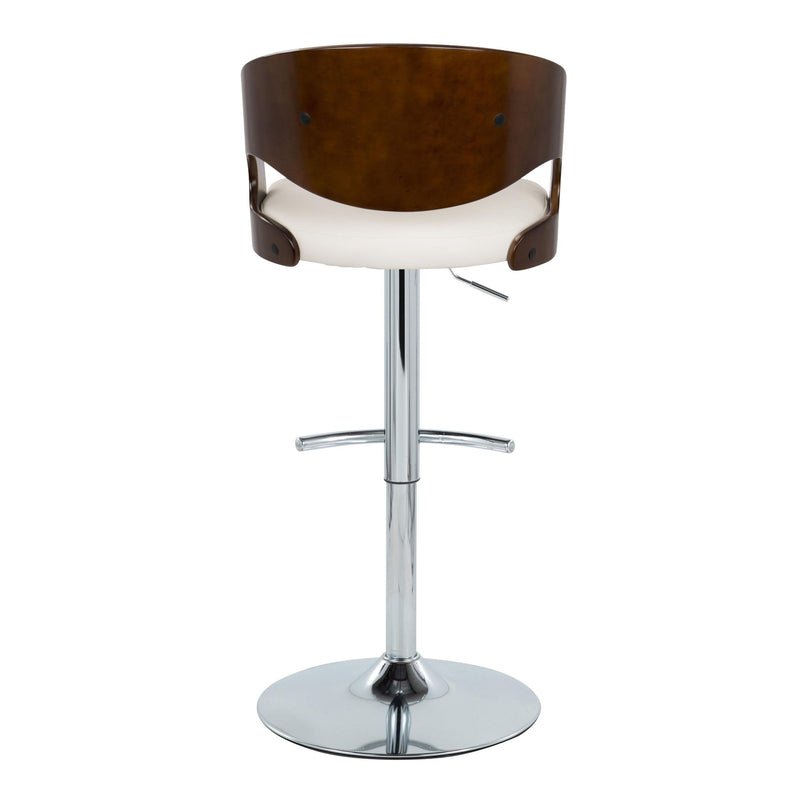 Pino - Mid-Century Modern Adjustable Barstool With Swivel With Rounded T Footrest (Set of 2) - Chrome / Cherry / White