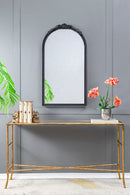 Hand Carved Rose Antique Mirror Frame, Wood Arch Mirror Wall Decor For Living Room