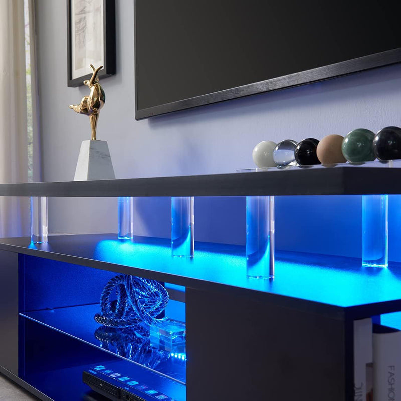 TV Stand LED Gaming Entertainment Center, Media Storage Console Table With Large Side Cabinet