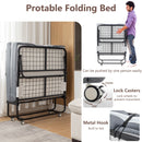 Foldable Metal Frame Bed For Guest With Memory Foam Mattress On Wheels, Saving Space Rollaway Bed