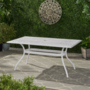 Celestine - Outdoor Cast Aluminum Dining Table With Floral Lattice Design And Umbrella Holder