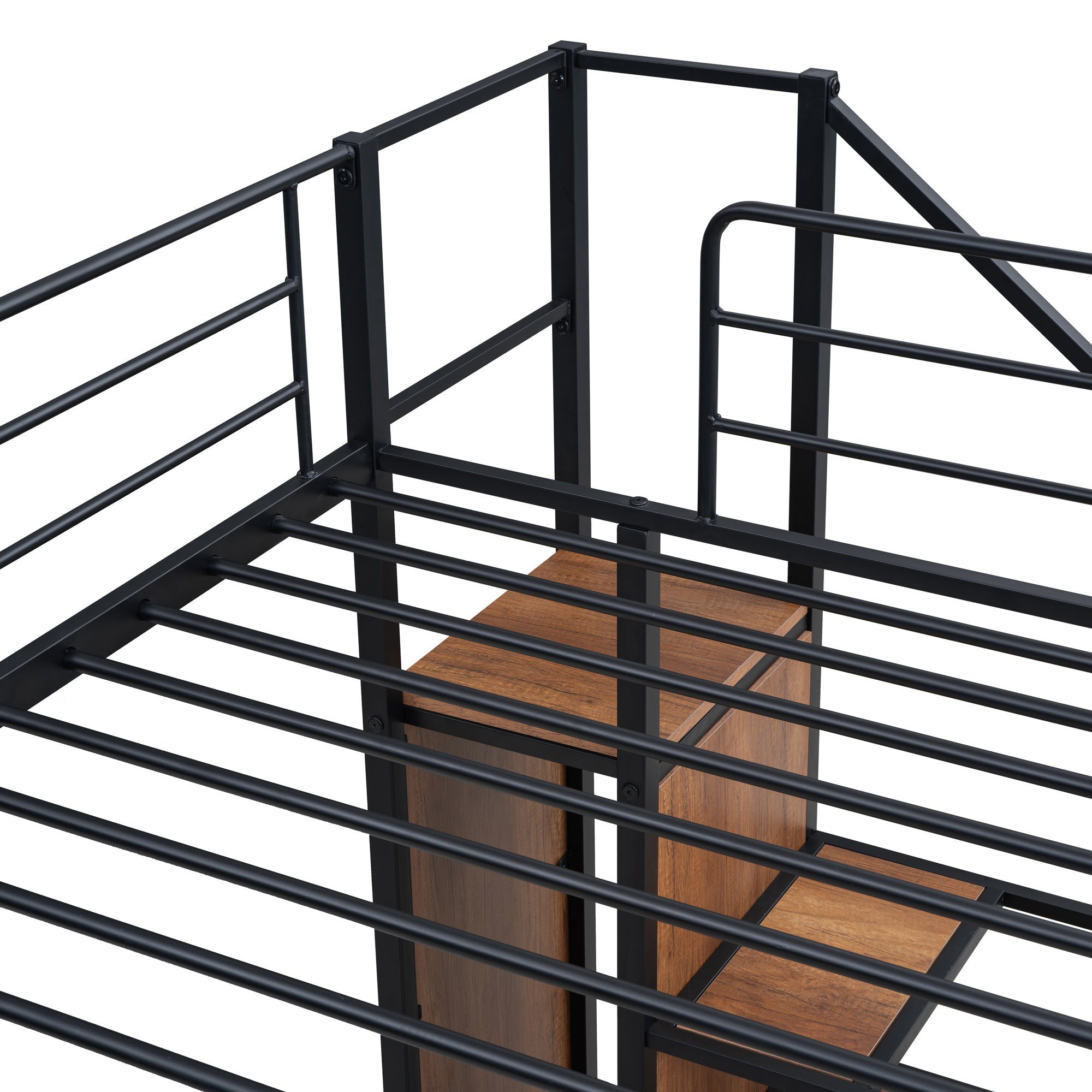 Twin Over Twin Metal Bunk Bed with Lateral Storage Ladder and Wardrobe, Black - Atlantic Fine Furniture Melbourne FL