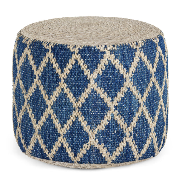 Edgeley - Round Pouf - Classic Blue / Natural