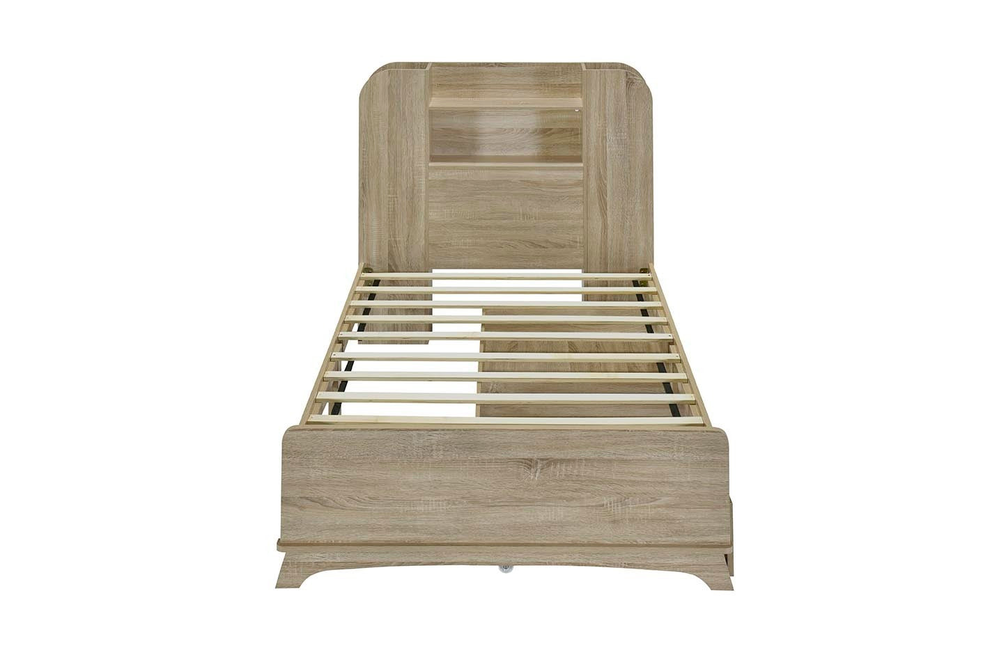 Twin Size Storage Platform Bed Frame with with Two Drawers and Light Strip Design in Headboard,Natural - Atlantic Fine Furniture Melbourne FL