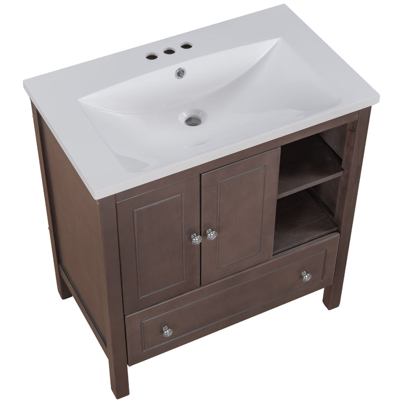 Bathroom Vanity With Sink, Bathroom Storage Cabinet With Doors And Drawers, Solid Wood Frame, Ceramic Sink