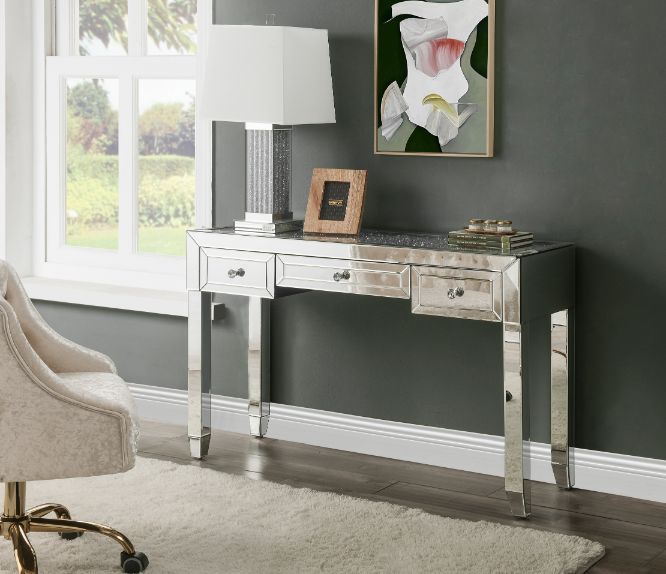 Noralie - Writing Desk - Mirrored & Faux Diamonds - 32"