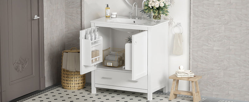 Bathroom Vanity With Single Sink, Combo Cabinet Undermount Sink, Bathroom Storage Cabinet With Two Doors And A Drawer, Soft Closing, Multifunctional Storage, Solid Wood Frame