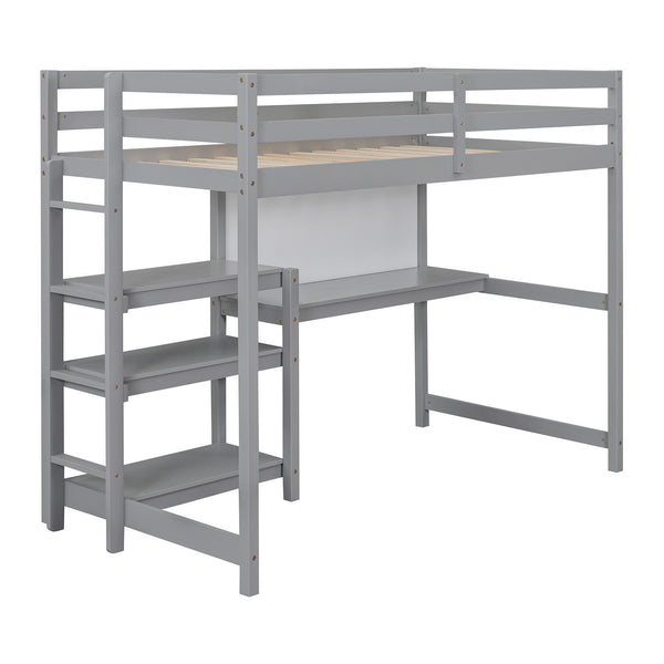 Loft Bed With Shelves, Desk And Writing Board