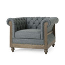 Fabric Upholstered Club Chair With Scrolled Tuxedo Arms