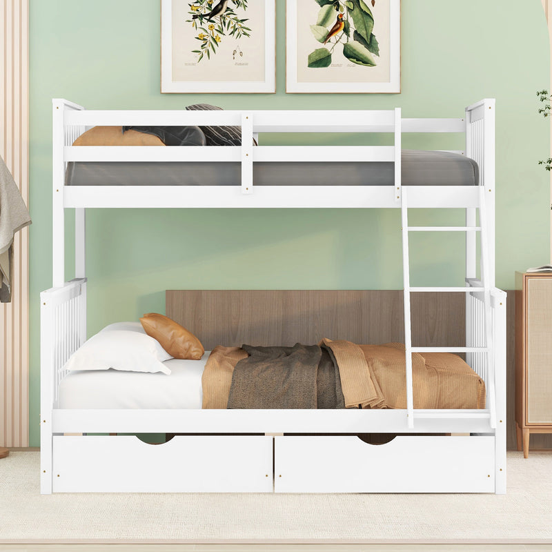 Twin-Over-Full Bunk Bed with Ladders and Two Storage Drawers (White){old sku:LT000165AAK}