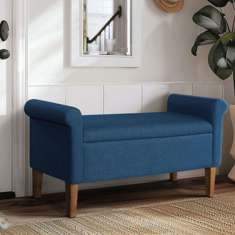 Upholstered Storage Bench With Rolled Armrests