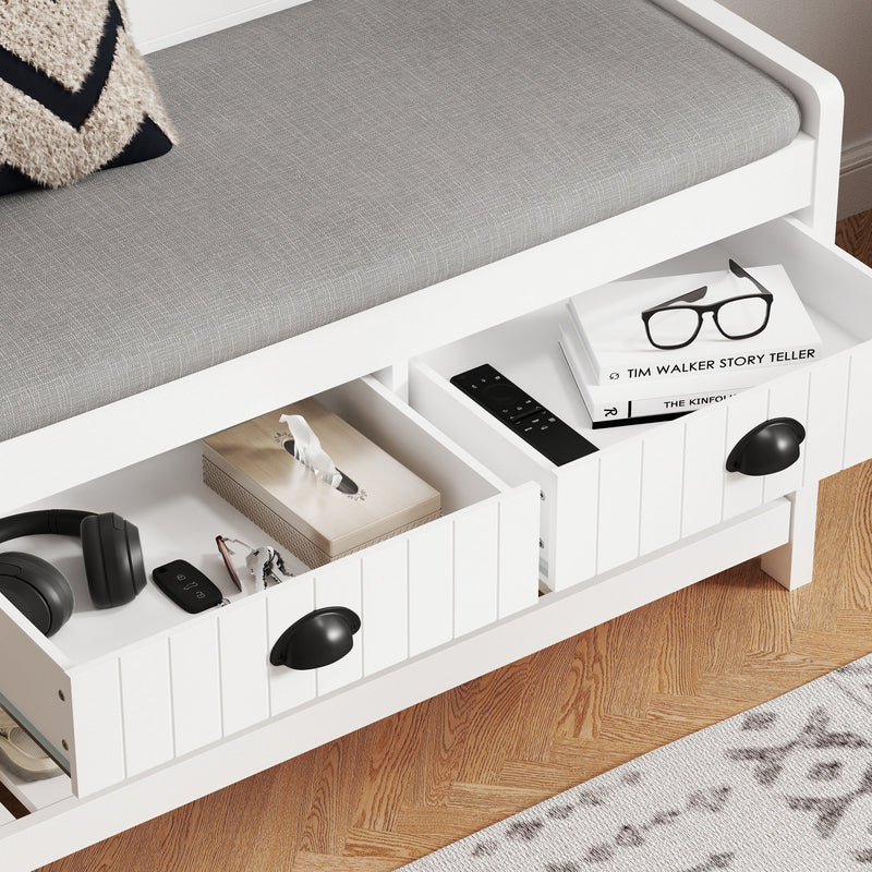 Modern 3 In 1 Hallway Hall Tree With Storage Drawers, Coat Rack, Shoe Rack Bench And Cushion