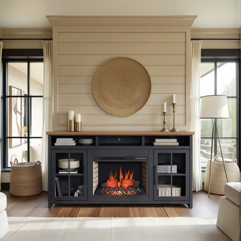 Essex - Fireplace TV Stand Console For TVs Up To 85" - Black, Whiskey